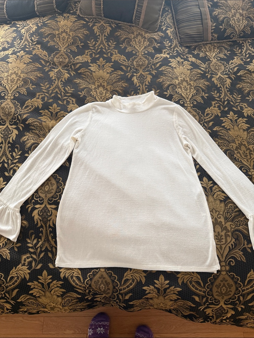 White House Black Market Ivory Mock Neck Long Sleeve Top
